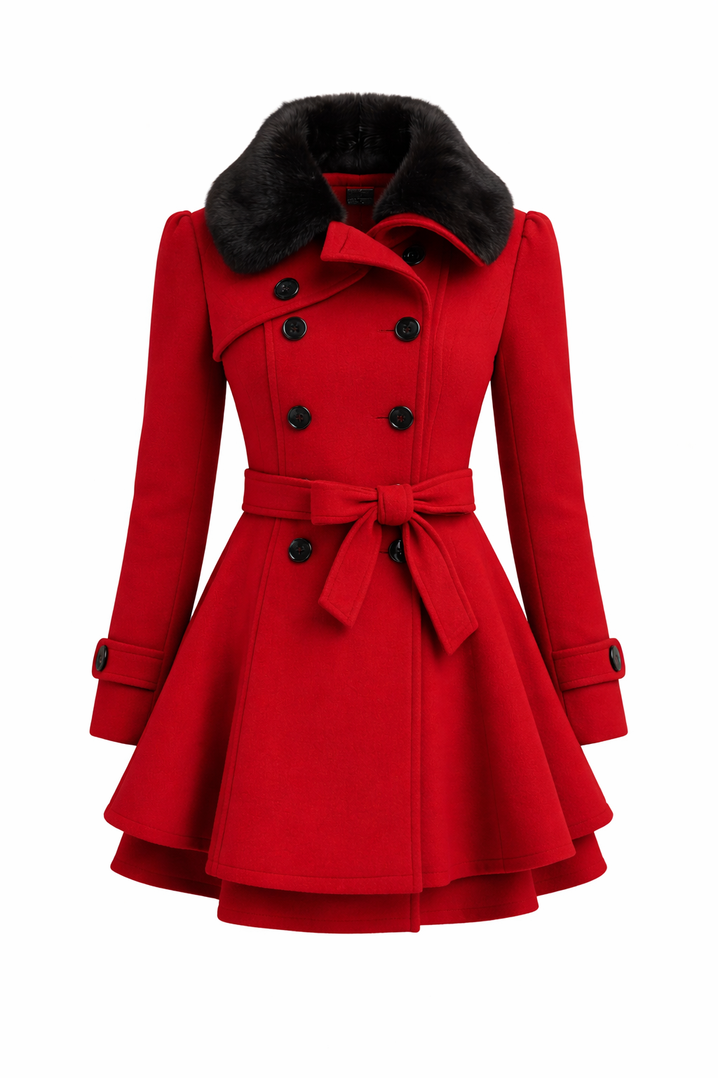 Getailleerde Winterjas met Imitatiebontkraag