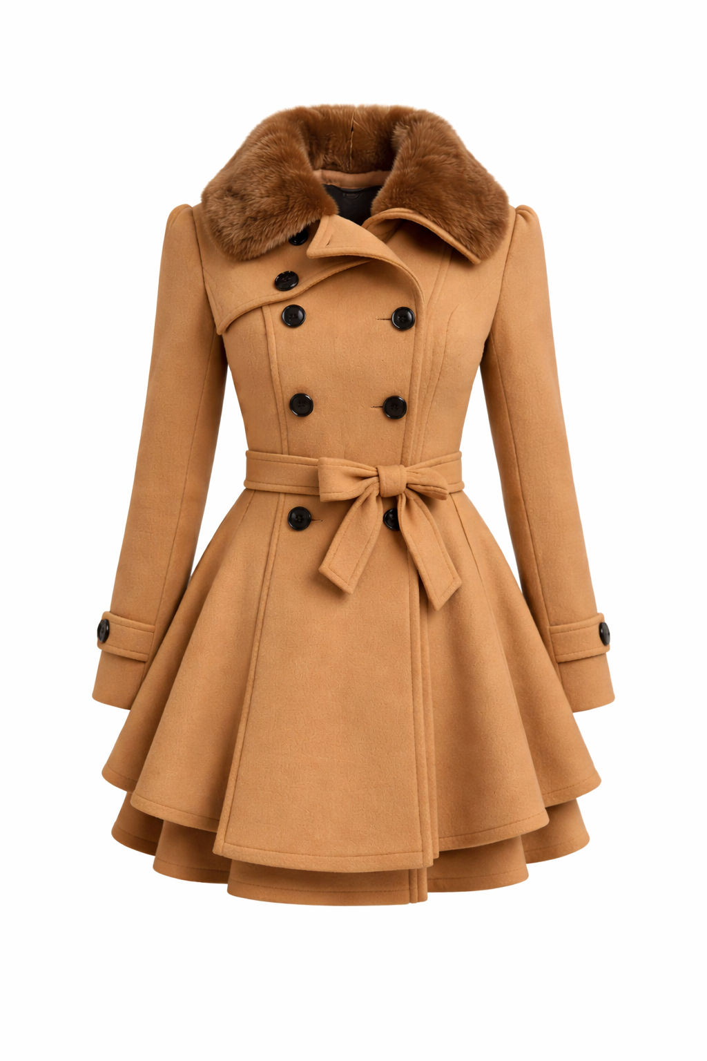 Getailleerde Winterjas met Imitatiebontkraag