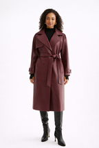 Lange Faux Leren Damesmantel – Bordeaux