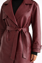 Lange Faux Leren Damesmantel – Bordeaux